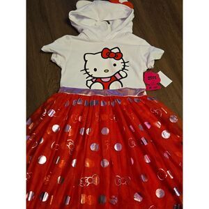Hello Kitty Hooded Dress Girls Red Tulle Skirt Medium (8) NWT